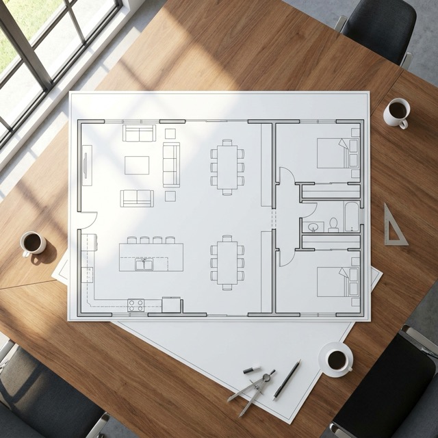 40x60 barndominium floor plan Montana - open concept great room and bedroom wing