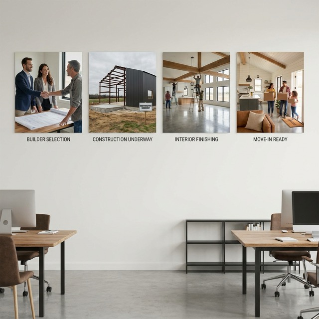 barndominium construction timeline Maine - builder selection to move-in