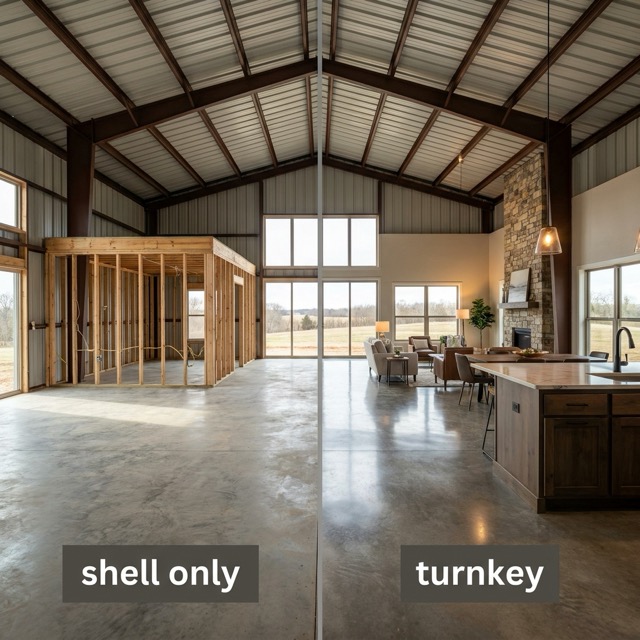 barndominium price per square foot West Virginia - turnkey vs shell only comparison