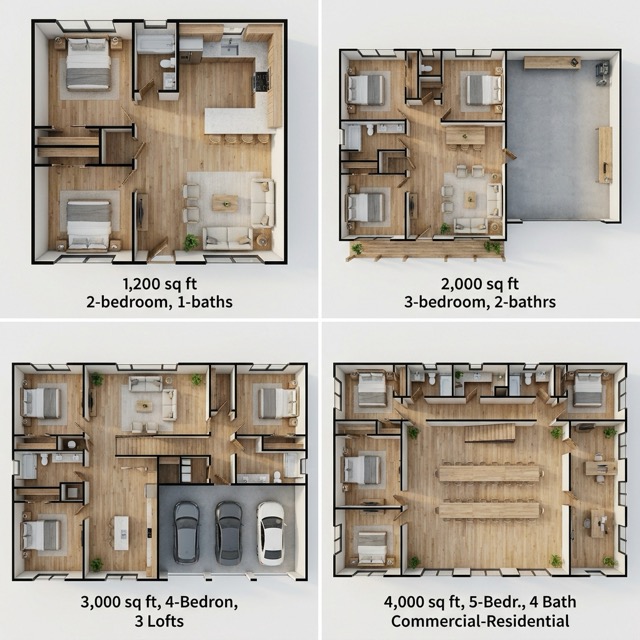 barndominium floor plans Kentucky - popular layouts by size and bedroom count